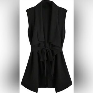 SOLY HUX Sleeveless Lapel Open Front Vest Belted Cardigan